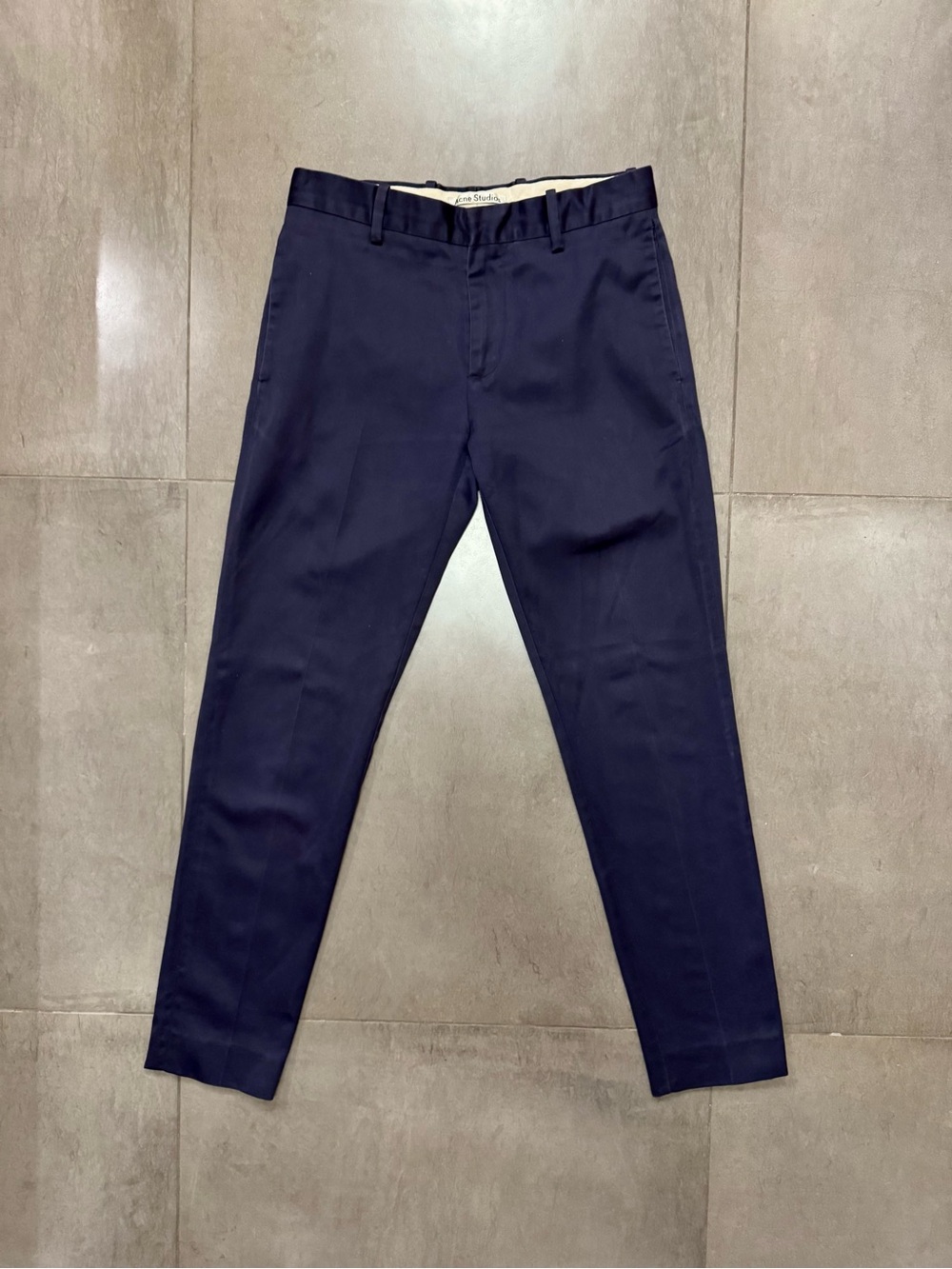 Acne Studios Dark Navy Cotton Twill Tapered Trousers, Mens EU 46
